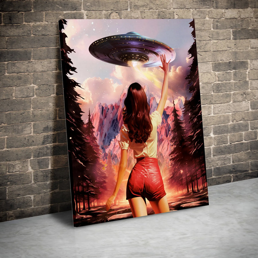 Retro UFO Canvas Print | Alien Spaceship First Contact Art | Premium Frameless Gallery Wrap | Collector's Gift for Sci-Fi Fans