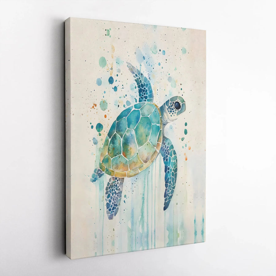 Watercolor Sea Turtle Canvas Wall Art | Abstract Ocean Animal Painting | Premium 1.25" Thick Gallery Wrap | Coastal Decor Gift for Beach House