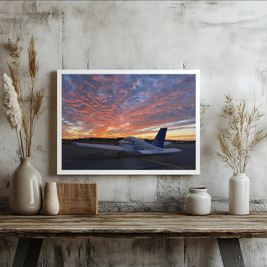 Propeller Plane Canvas Print | Dramatic Sunset Aviation Wall Art | Premium Gallery-Quality Canvas | Gift for Pilot or Aviator Decor