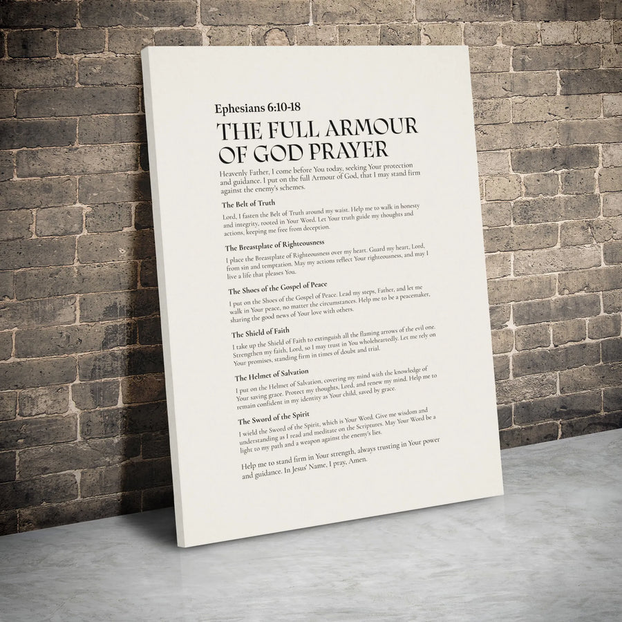 Full Armour of God Canvas Wall Art | Ephesians 6:10-18 Bible Verse Prayer | Premium Gallery-Wrapped Print | Inspirational Christian Home Decor Gift