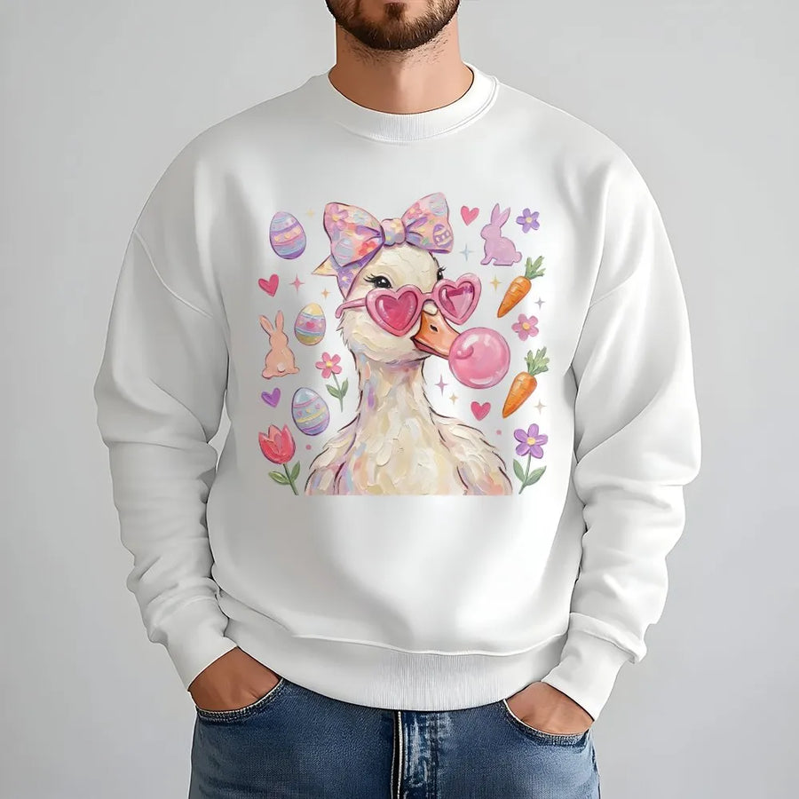 Easter Goose Sweatshirt | Preppy Coquette Duck Graphic Print | Soft Cotton-Blend Crewneck | Funny Holiday Gift for Women and Teen Girls
