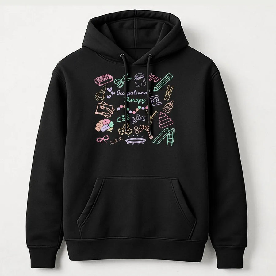 Occupational Therapy Hoodie | Retro Pediatric OT Doodle Graphic | Soft Cotton Tee | Gift for Therapist, COTA, OT Student