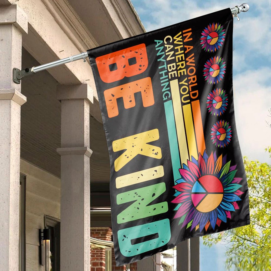 Be Kind House Flag | Sunflower Peace Sign Inspirational Decor | Premium Weather-Resistant Polyester | Vibrant Garden and Yard Home Gift