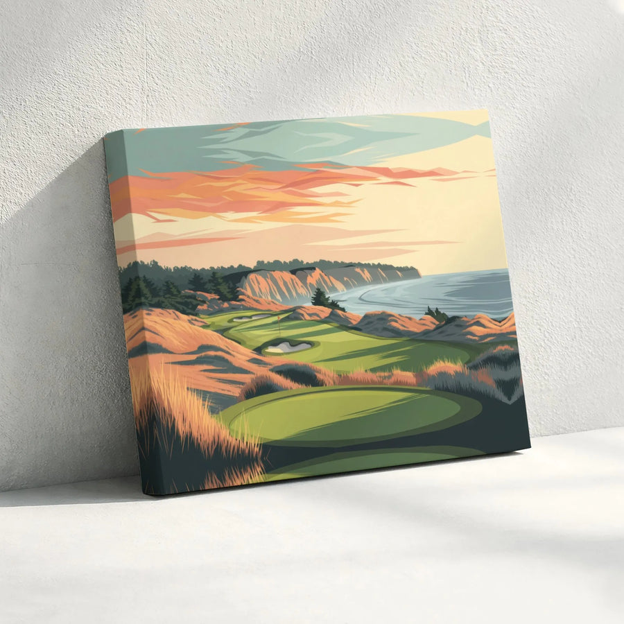 Coastal Golf Course Landscape Canvas | Sunset Links Wall Art | Premium Fade-Resistant Print | Golfer Home Office Gift Idea