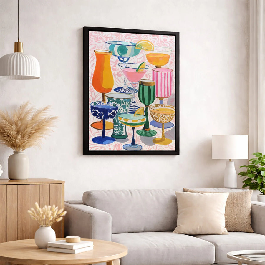 Cocktail Glass Wall Art | Colorful Bar Cart Aesthetic Decor | Premium 1.25-Inch Canvas Print | Gift for Home Kitchen or Dining Room