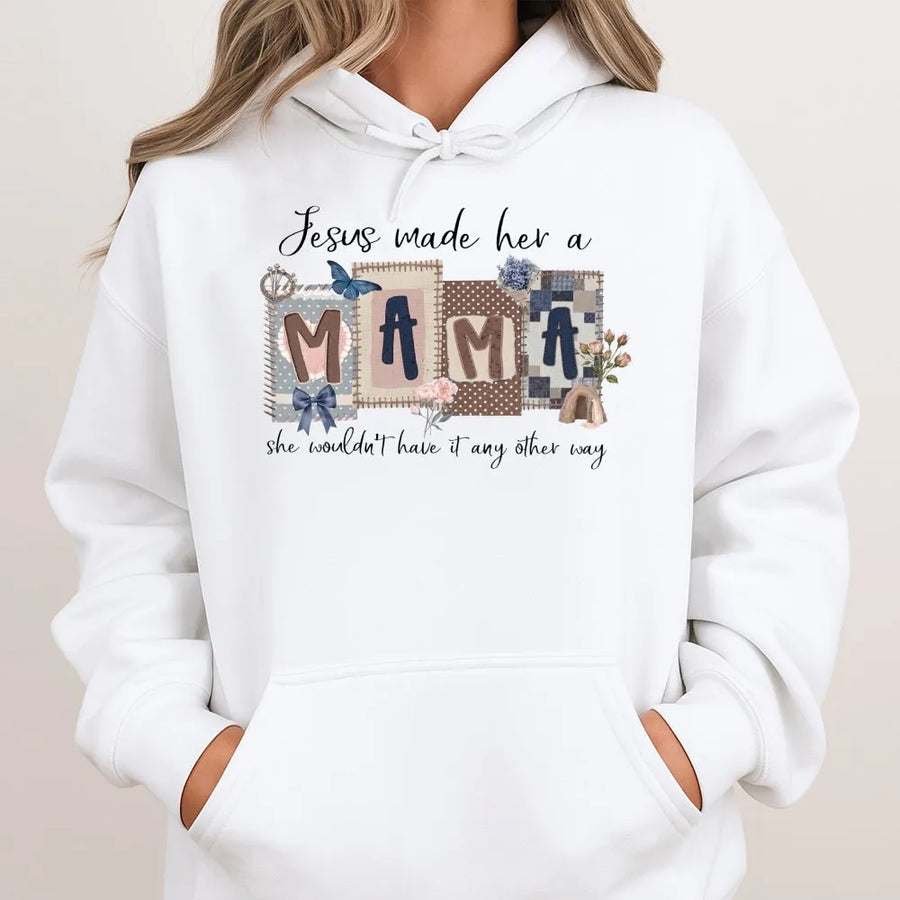 Christian Mom Hoodie | Jesus Made Her A Mama Graphic Tee | Soft Cotton Religious Shirt | Mothers Day Gift for Her, New Mama Present