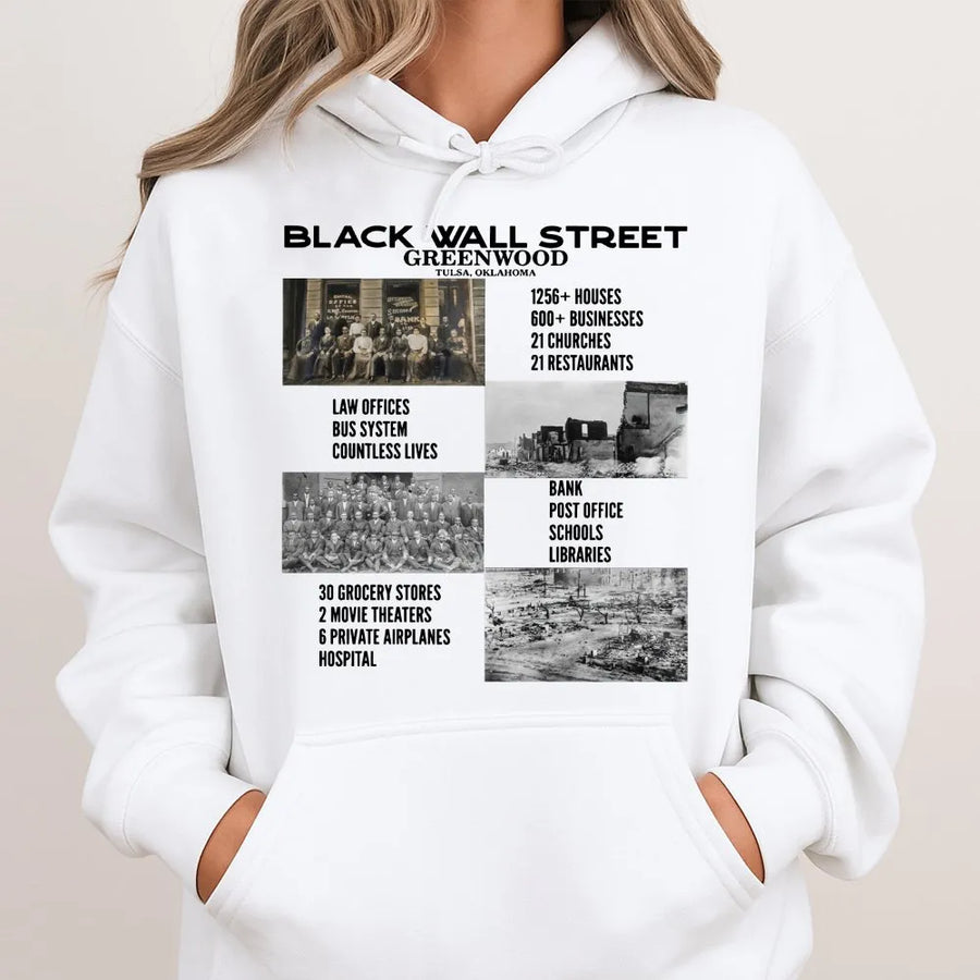 Black Wall Street Hoodie | Greenwood Oklahoma Historical Graphic | Cotton Blend Premium Pullover | Black History Month Gift For Men Women