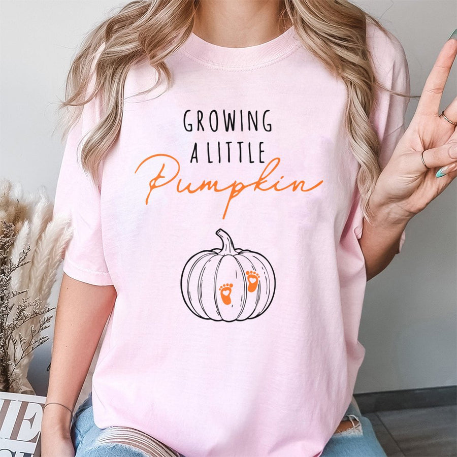 Growing A Little Pumpkin T-Shirt | Fall Pregnancy Announcement Tee | Soft 100% Cotton Apparel | Expecting Mom Gift for Autumn