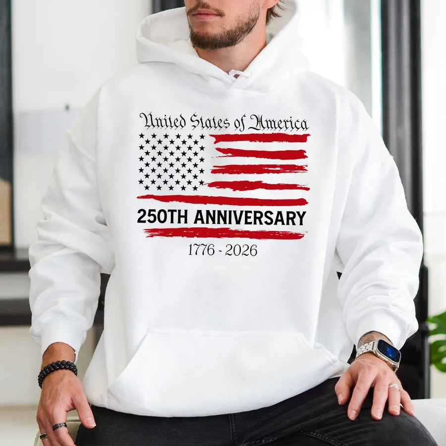 America 250th Anniversary Hoodie | 1776-2026 Distressed US Flag Graphic | Premium Cotton Blend Sweatshirt | Collector's Patriotic Gift for Men and Women