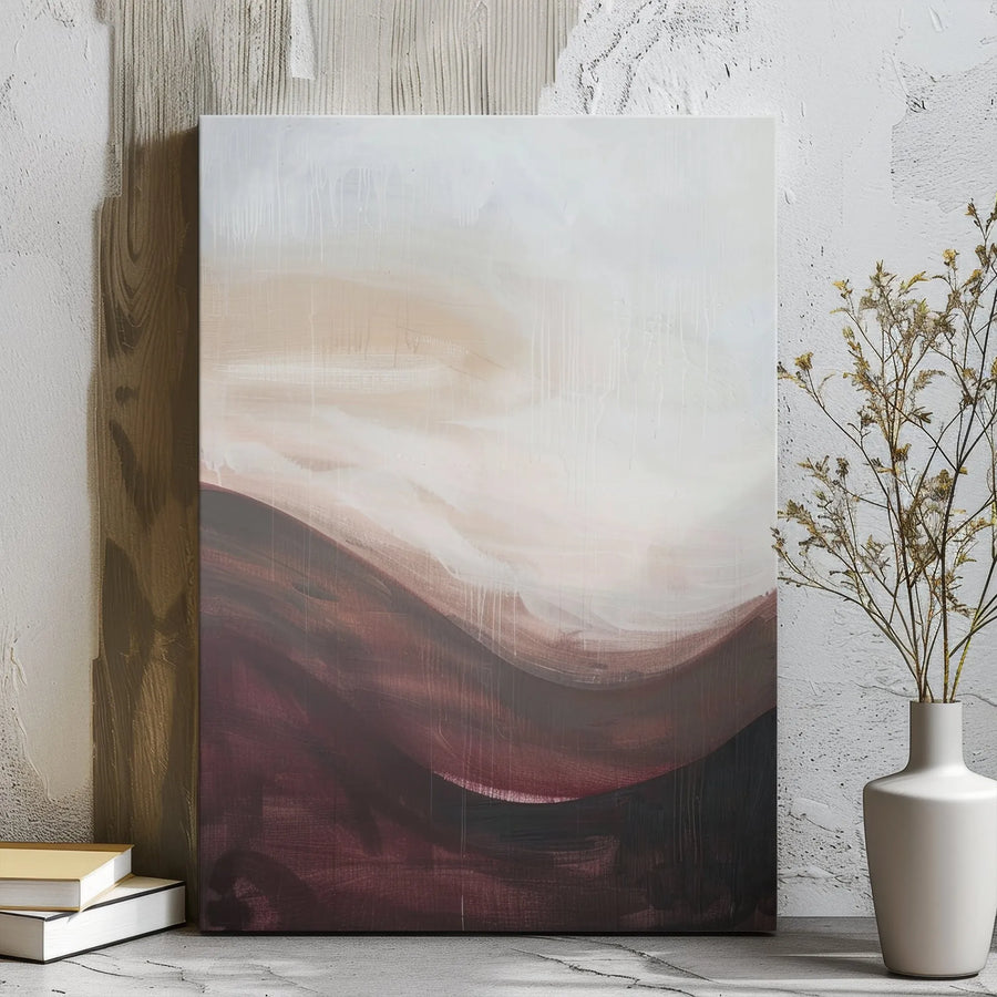 Abstract Landscape Wall Art | Burgundy and Beige Minimalist Canvas | 1.25 Inch Gallery Wrap | Modern Home Decor for Living Room Bedroom