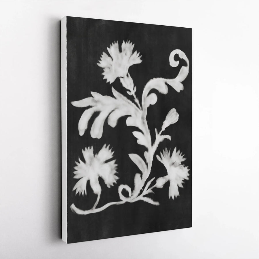 Botanical Vertical Canvas | Black and White Washed Floral Print | Premium 1.25" Thick Gallery Canvas | Modern Home Decor Gift for Living Room