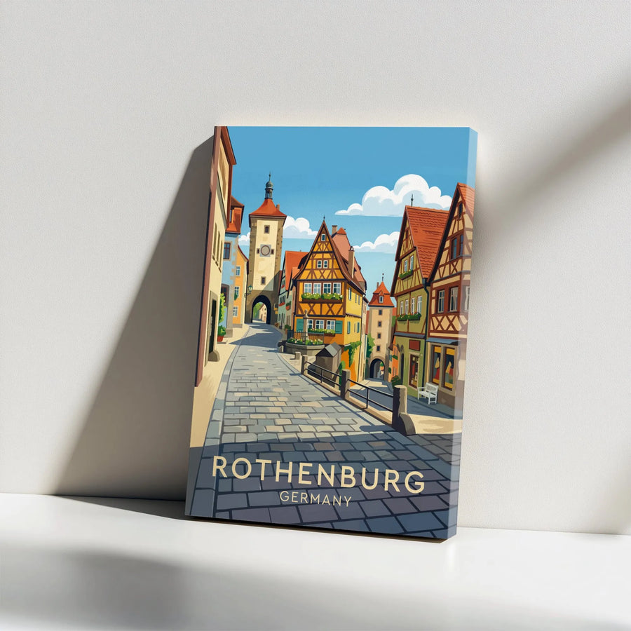 Rothenburg Germany Canvas Wall Art | Vintage Style Travel Poster | Premium Thick Canvas Print | German Town Home Decor Gift
