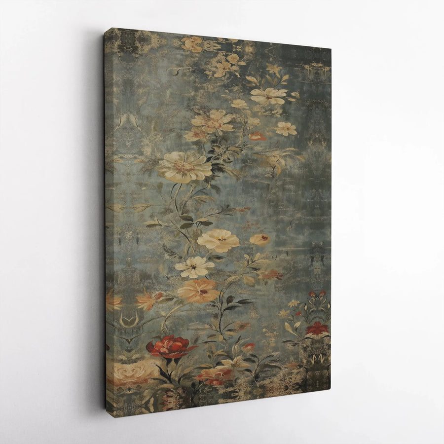 Vintage Floral Canvas Wall Art | Distressed Botanical Oil Painting Print | Premium 1.25 Inch Gallery Wrap | Moody Farmhouse Home Decor Gift