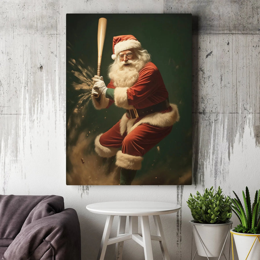 Santa Claus Baseball Canvas Print | Action Sports Holiday Wall Art | Premium Gallery-Quality Decor | Unique Christmas Gift for Sports Fans