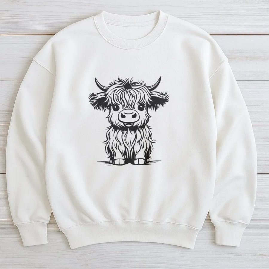Highland Cow Sweatshirt | Minimalist Cute Farm Animal Graphic | Premium Soft Unisex Pullover | Cozy Fall Gift for Animal Lovers