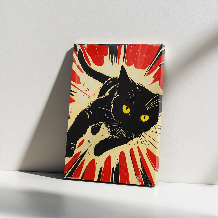 Black Cat Wall Art | Leaping Feline Pop Art Canvas | Premium 1.25-Inch Gallery Wrap | Gift for Cat Lovers and Modern Home Decor