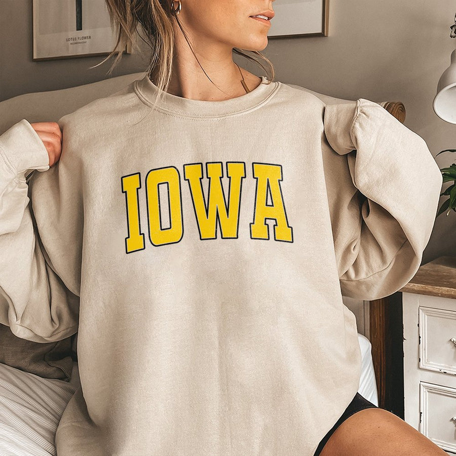 Iowa In Yellow Collegiate Letters Sweatshirt