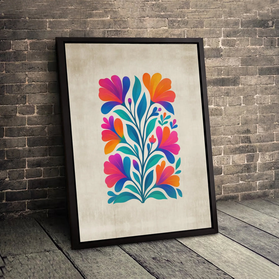 Vibrant Folk Art Floral Canvas Print | Abstract Botanical Wall Decor | Gallery Quality 1.25 inch Stretched Canvas | Modern Colorful Art for Living Room