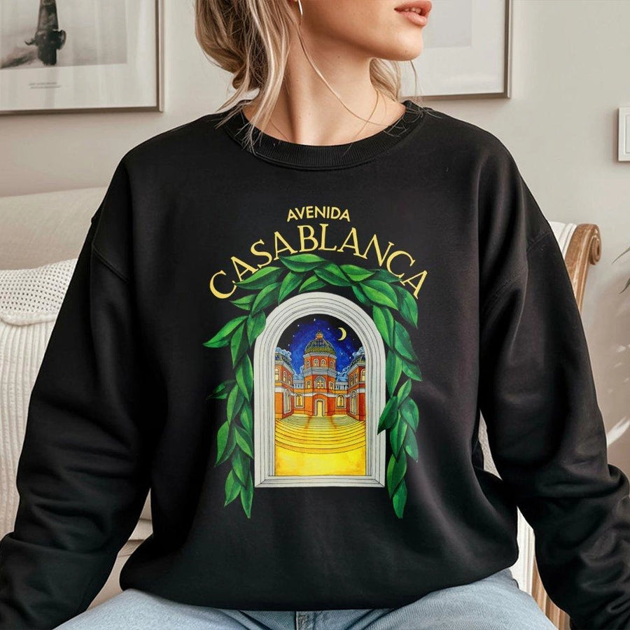 Avenida Casablanca Graphic Sweatshirt | Architectural Mediterranean Arch Design | Premium Cotton Blend | Artistic Travel Aesthetic Gift for Men & Women