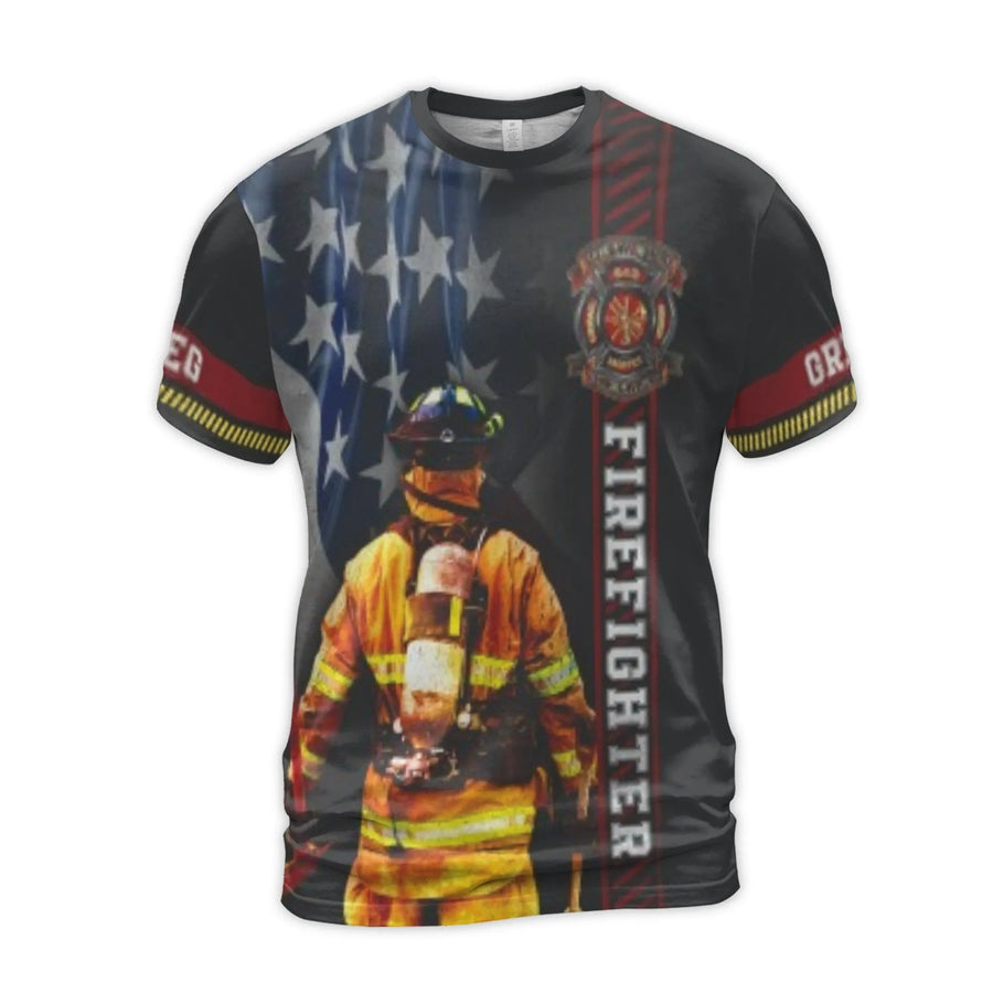Firefighter American Flag T-Shirt | Patriotic First Responder 3D Graphic Print | Premium Jersey Blend | Gift for Fireman and Fire Rescue Supporters