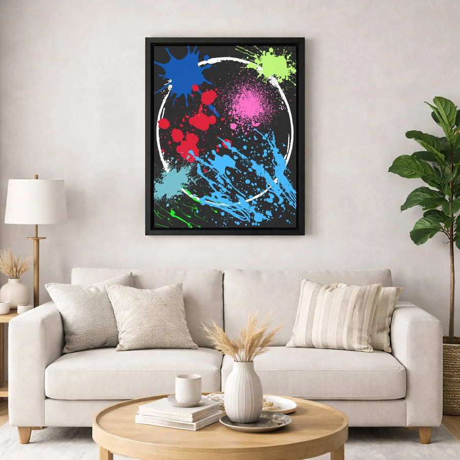 Abstract Paint Splatter Canvas Wall Art | Vibrant Neon Ink Splash Design | Premium 1.25" Gallery Wrap | Modern Office & Home Decor Statement Piece