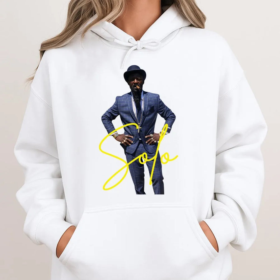 Solo Dapper Gentleman Graphic Hoodie | Sharp Suit & Cigar Portrait | Premium Cotton-Poly Blend | Streetwear Style Gift for Him