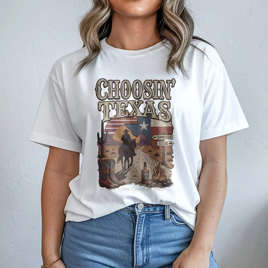 Texas T-Shirt | Retro Western Graphic Pullover | Soft Cotton Blend Crewneck | Funny Lone Star State of Mind Gift for Texan