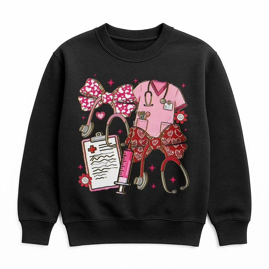 Nurse Valentine Sweatshirt | Coquette Bow Stethoscope Design | Premium Cotton Blend Crewneck | Gift for Nurses and Healthcare Workers