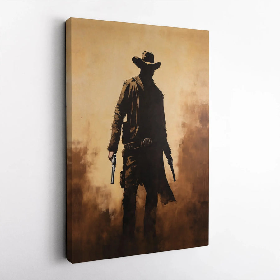 Western Cowboy Canvas Print | Silhouette Gunslinger Wall Art | Fade-Resistant Premium Print | Man Cave Decor Gift for Him