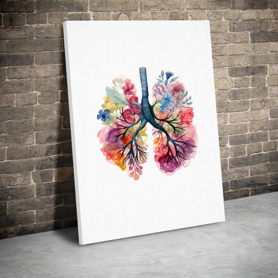 Floral Lungs Canvas Print | Watercolor Anatomy Wall Art | Premium Gallery-Wrapped Decor | Medical Student Doctor Gift Office Decor