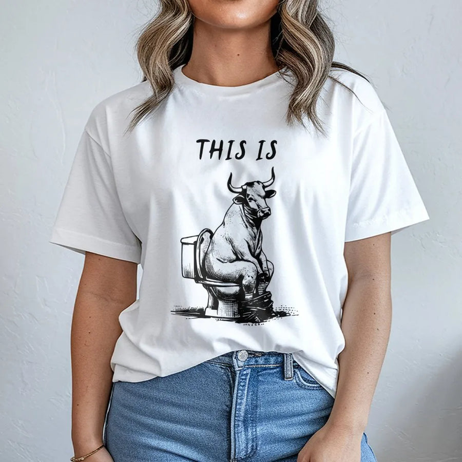 This Is Bull Shit Funny T-Shirt | Retro Cow Toilet Graphic | Premium Cotton Graphic Tee | Humorous Gag Gift For Men And Women