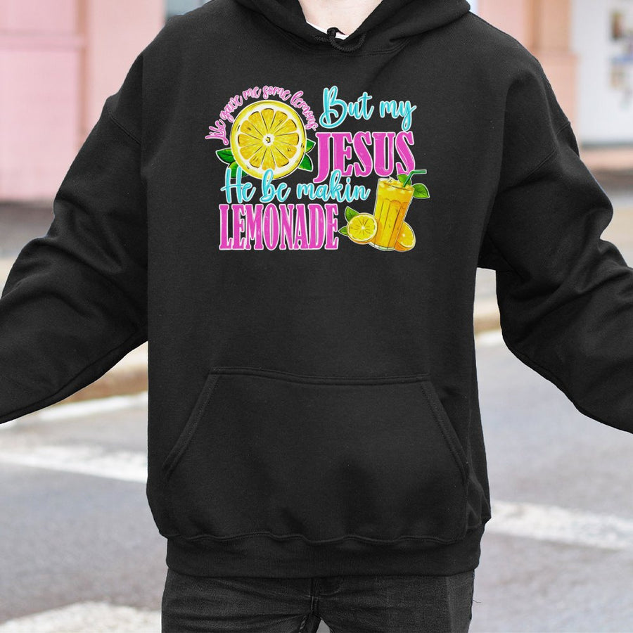 Jesus Lemonade Hoodie | Christian Faith Quote Graphic Sweatshirt | Premium Cotton-Poly Blend | Religious Gift for Women and Men