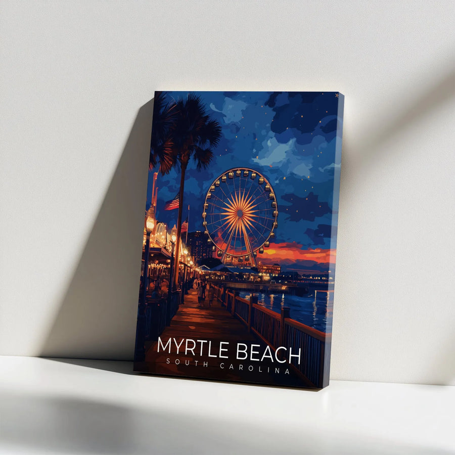 Myrtle Beach Canvas Wall Art | Vintage Travel Poster Illustration | Premium Gallery Wrapped Canvas | South Carolina Coastal Home Decor Gift