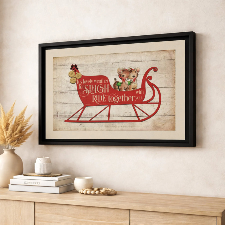 Vintage Christmas Reindeer Canvas | Sleigh Ride Holiday Wall Art | Gallery Wrapped 1.25 Inch Profile | Festive Home Decor Gift