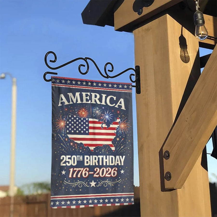 America 250th Birthday Garden Flag | 1776-2026 USA Map with Fireworks | Double Sided Polyester | Commemorative Patriotic Yard Decor Gift