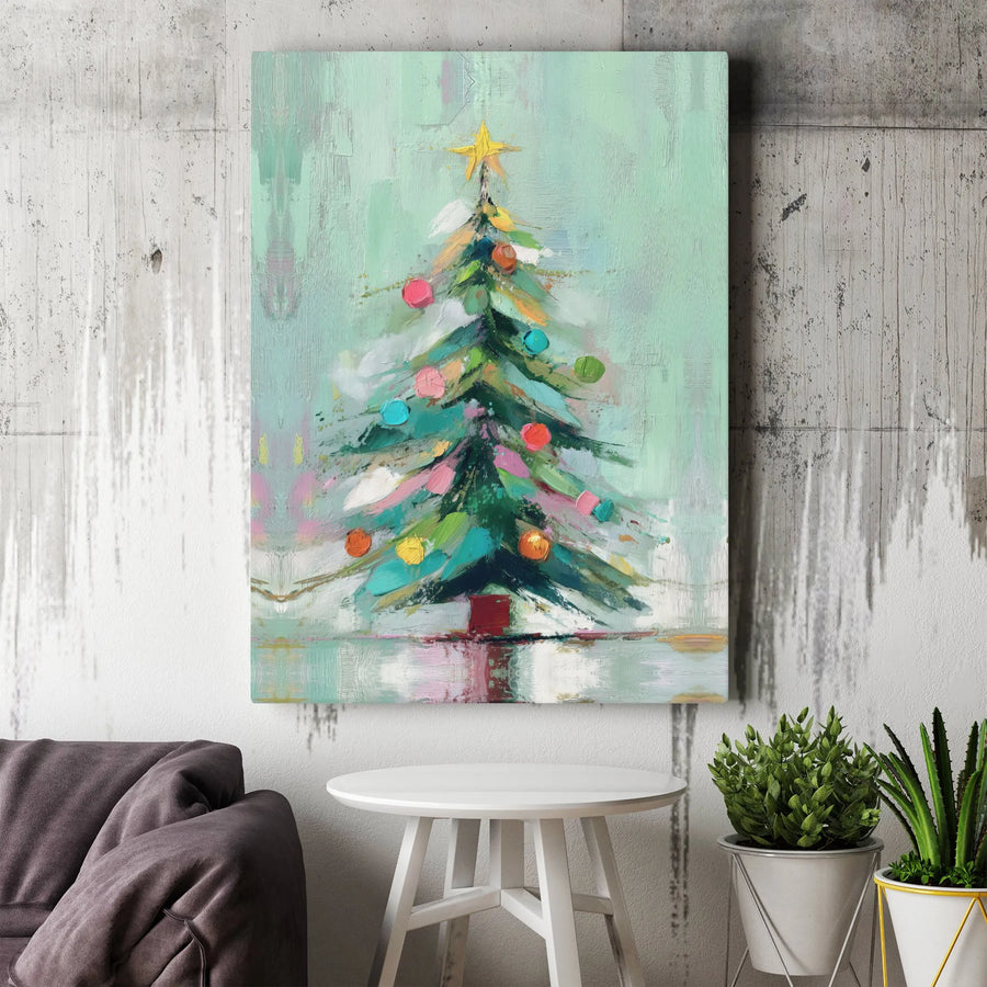 Abstract Christmas Tree Canvas Wall Art | Whimsical Holiday Decor Print | Premium Gallery-Wrapped Canvas | Festive Winter Home Gift