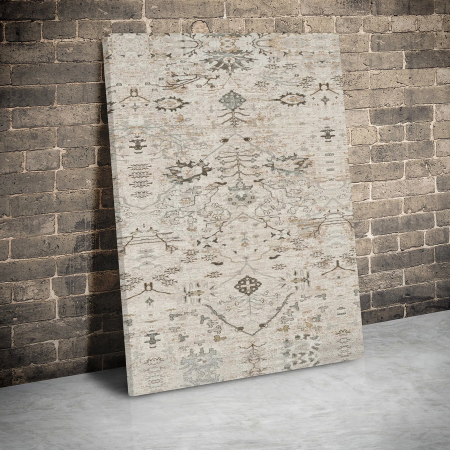Distressed Oriental Rug Canvas | Vintage Persian Print Wall Art | Premium 1.25-Inch Gallery Wrap | Neutral Home Decor For Living Room