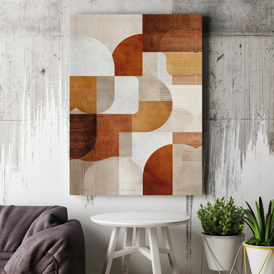 Mid-Century Modern Abstract Wall Art | Geometric Earth Tone Canvas Print | Premium Gallery-Wrapped Decor | Minimalist Living Room Gift