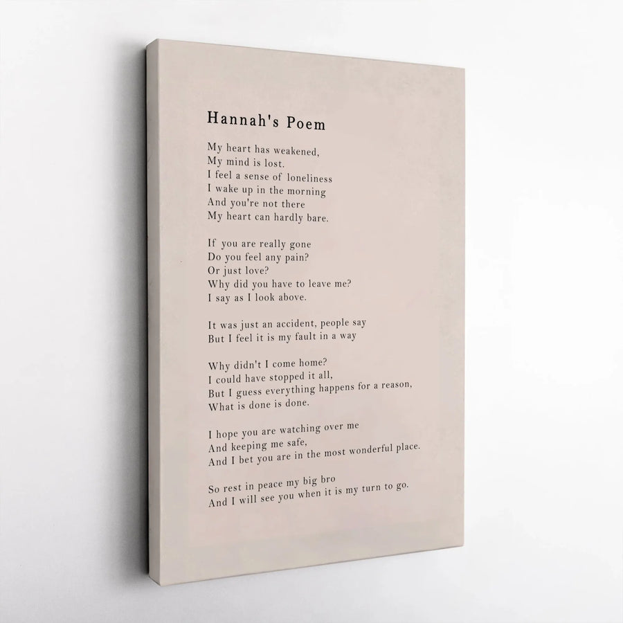 Memorial Poem Canvas Print for Loss of Brother | Minimalist Typography Wall Art | Premium Gallery Wrapped Canvas | Sympathy Bereavement Gift