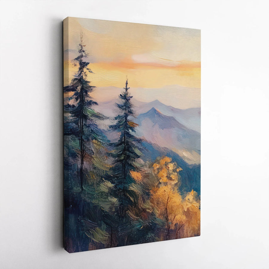 Mountain Landscape Canvas Print | Textured Oil Painting Style Art | Premium Gallery Quality Canvas | Rustic Wall Decor for Living Room Gift