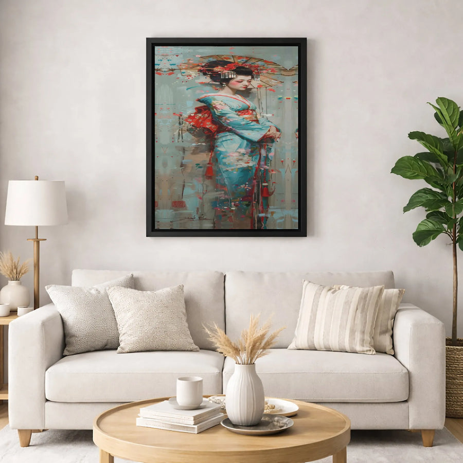 Geisha Canvas Print | Abstract Japanese Kimono Portrait | Gallery-Wrapped 1.25" Profile | Premium Aesthetic Home Decor Gift