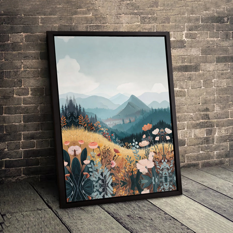 Mountain Wildflower Canvas Art | Misty Valley Landscape Print | 1.25-Inch Gallery Wrap | Premium Home Decor for Nature Lovers