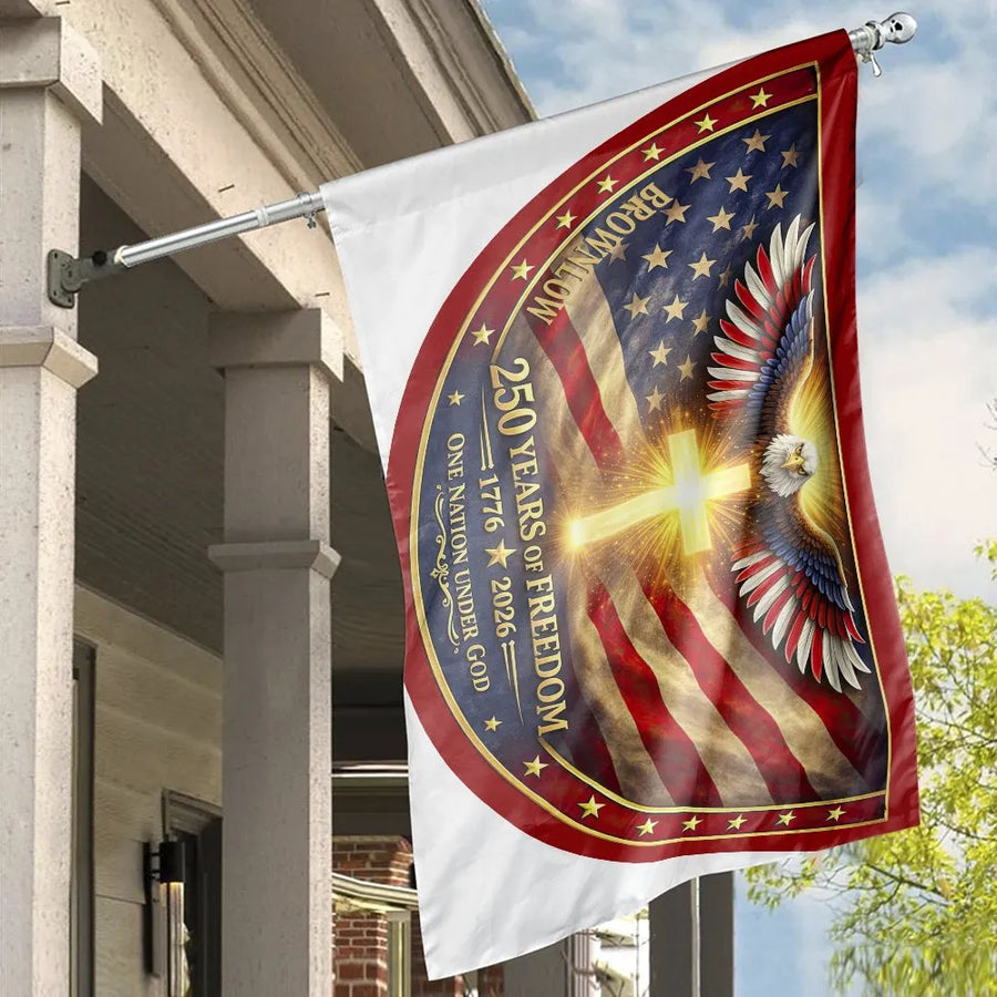 Patriotic House Flag | American Eagle & Cross 1776-2026 Design | Weather Resistant Polyester | Commemorative Yard Decor Gift