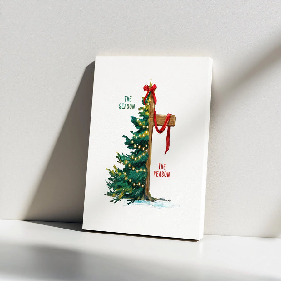 Religious Christmas Canvas Wall Art | The Season The Reason Cross Design | Premium Gallery Wrap Decor | Inspirational Holiday Gift For Home