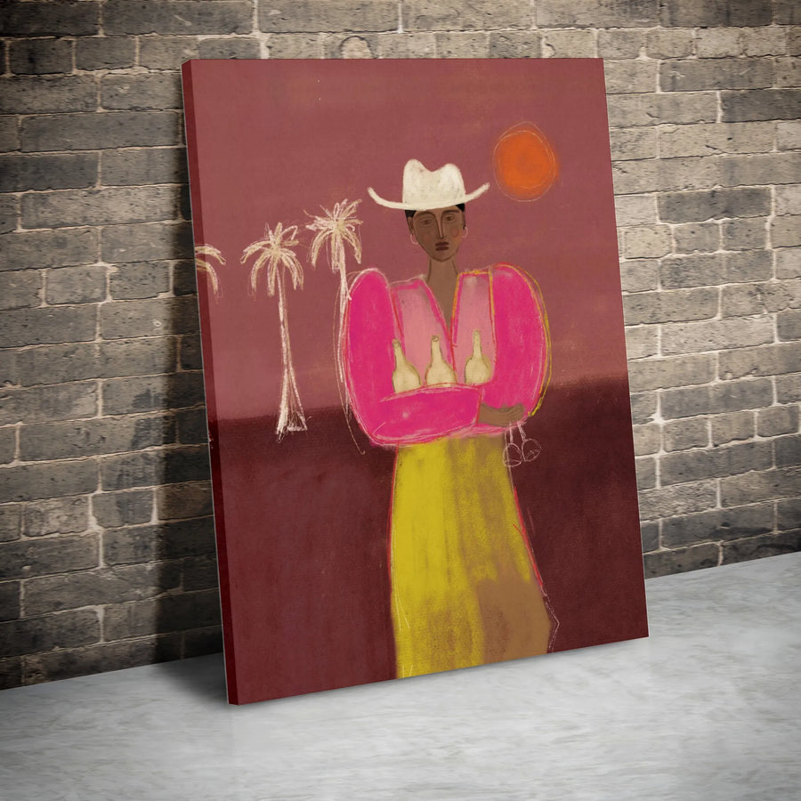 Abstract Woman Portrait Canvas Print | Bohemian Folk Art with Palm Trees | Premium Gallery Canvas | Unique Home Decor Gift for Art Lovers