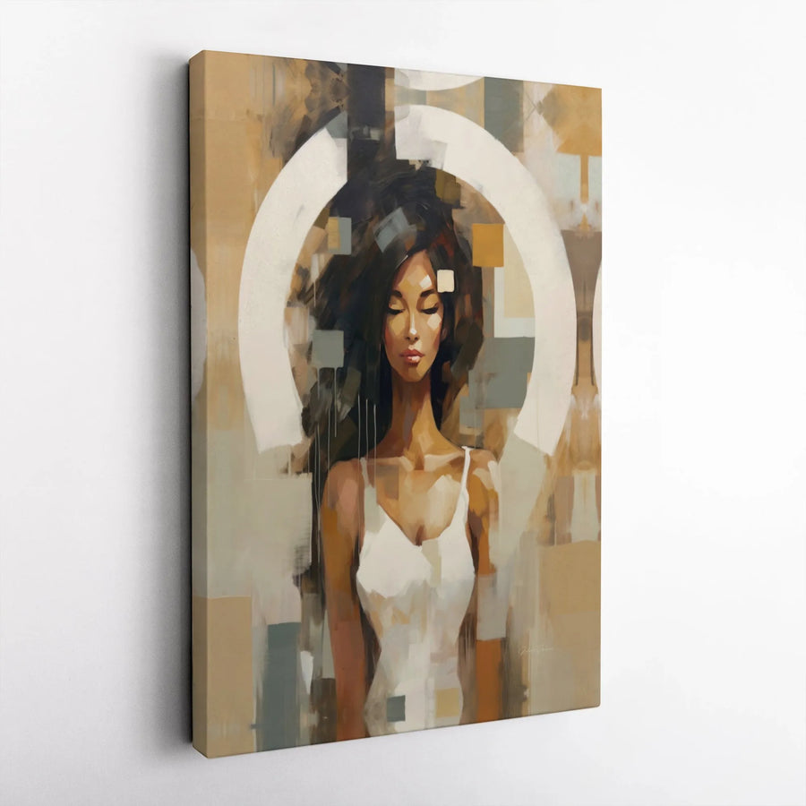 Abstract Woman Canvas Wall Art | Modern Geometric Female Portrait | Premium Gallery Wrapped Canvas | Bohemian Living Room Decor Gift