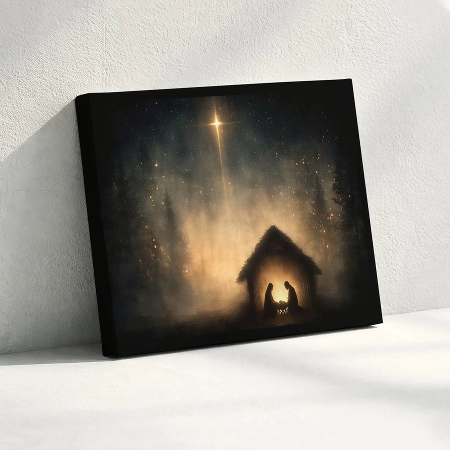 Nativity Scene Canvas Print | Star of Bethlehem Wall Art | Gallery Quality 1.25" Profile | Religious Christmas Home Decor Gift