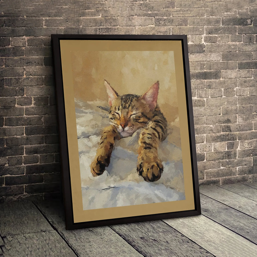 Sleeping Tabby Cat Canvas Print | Impressionist Oil Painting Style | Gallery Wrapped 1.25 Inch Thick | Cozy Home Decor Cat Lover Gift