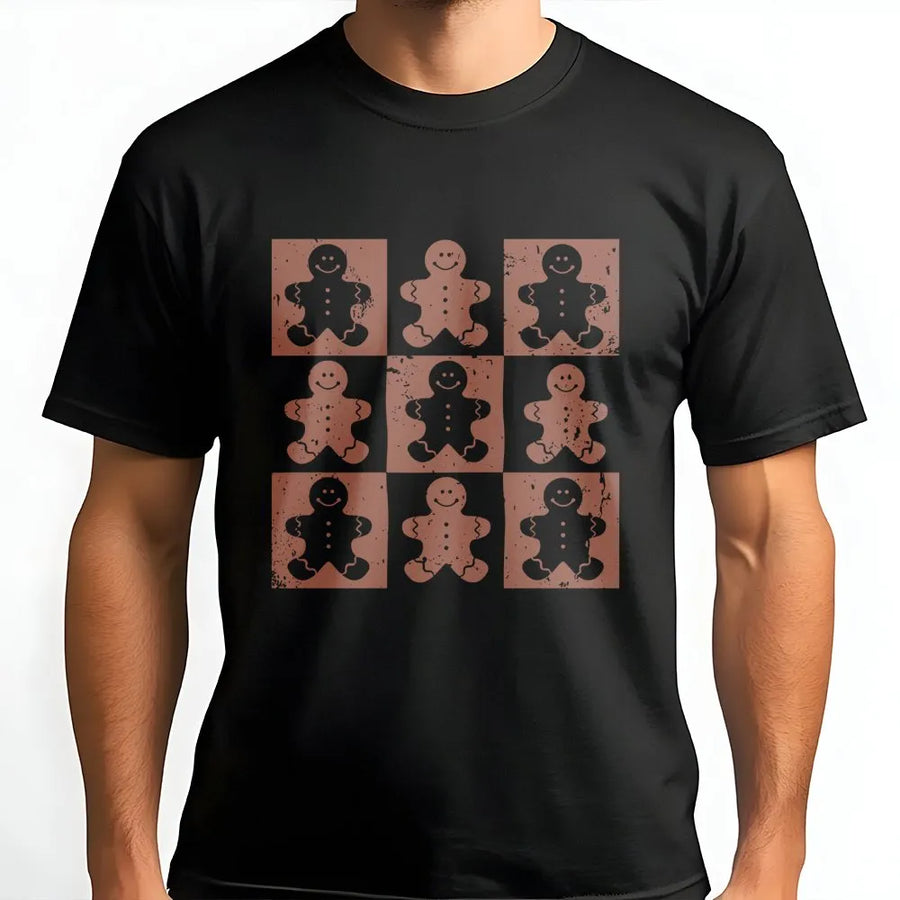 Gingerbread Man T-Shirt | Checkered Retro Christmas Graphic | Premium Soft Cotton Tee | Festive Holiday Gift for Women and Men