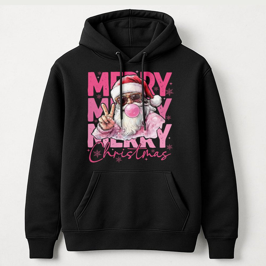 Retro Santa Hoodie | Funny Bubble Gum Sunglasses Design | Cotton-Blend Premium Quality | Festive Christmas Gift for Women and Men